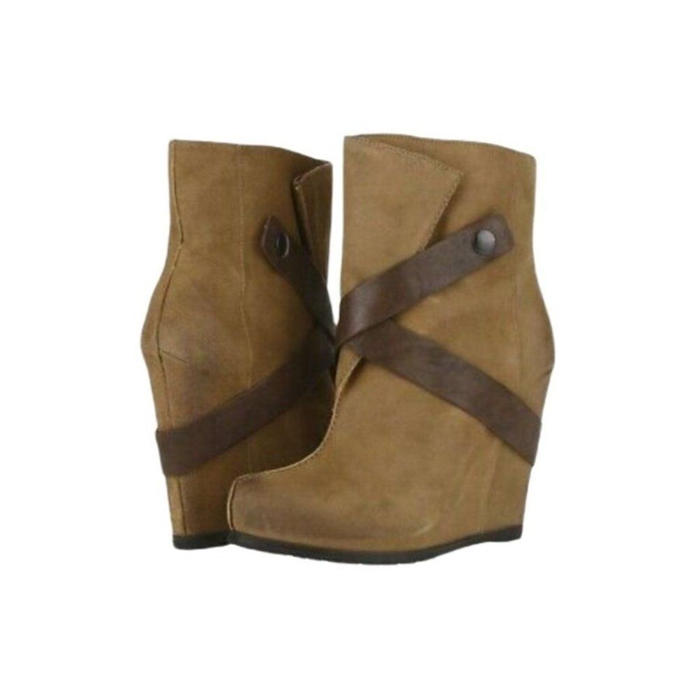 Luxury Rebel Simone Leather Hidden Heel Wedge Strappy Ankle‎ Bootie Brown Sz 7